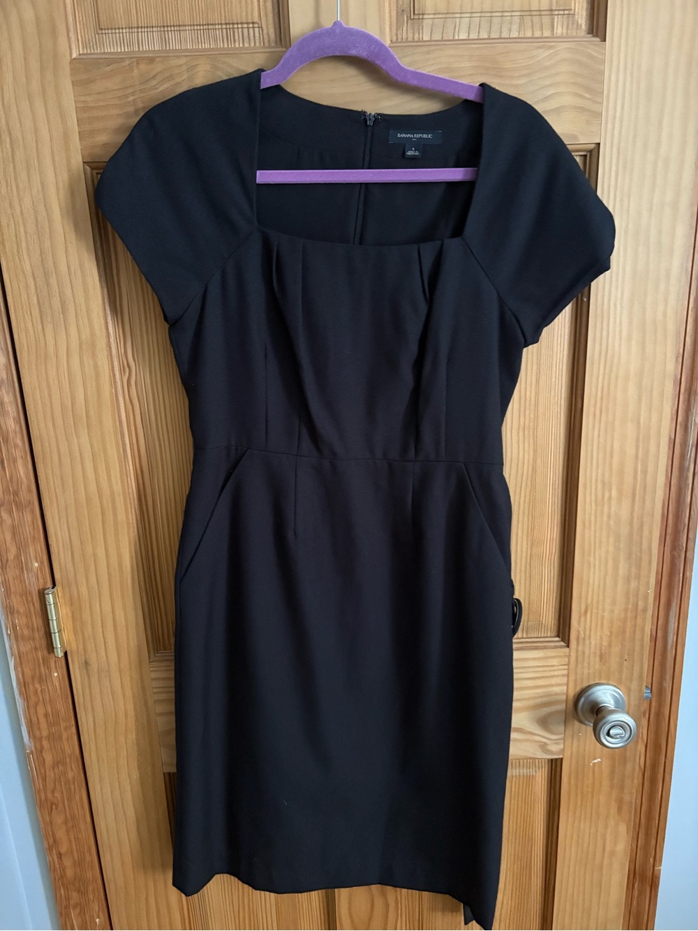 Banana Republic Black Square-Neck Cap Sleeve Midi Dress